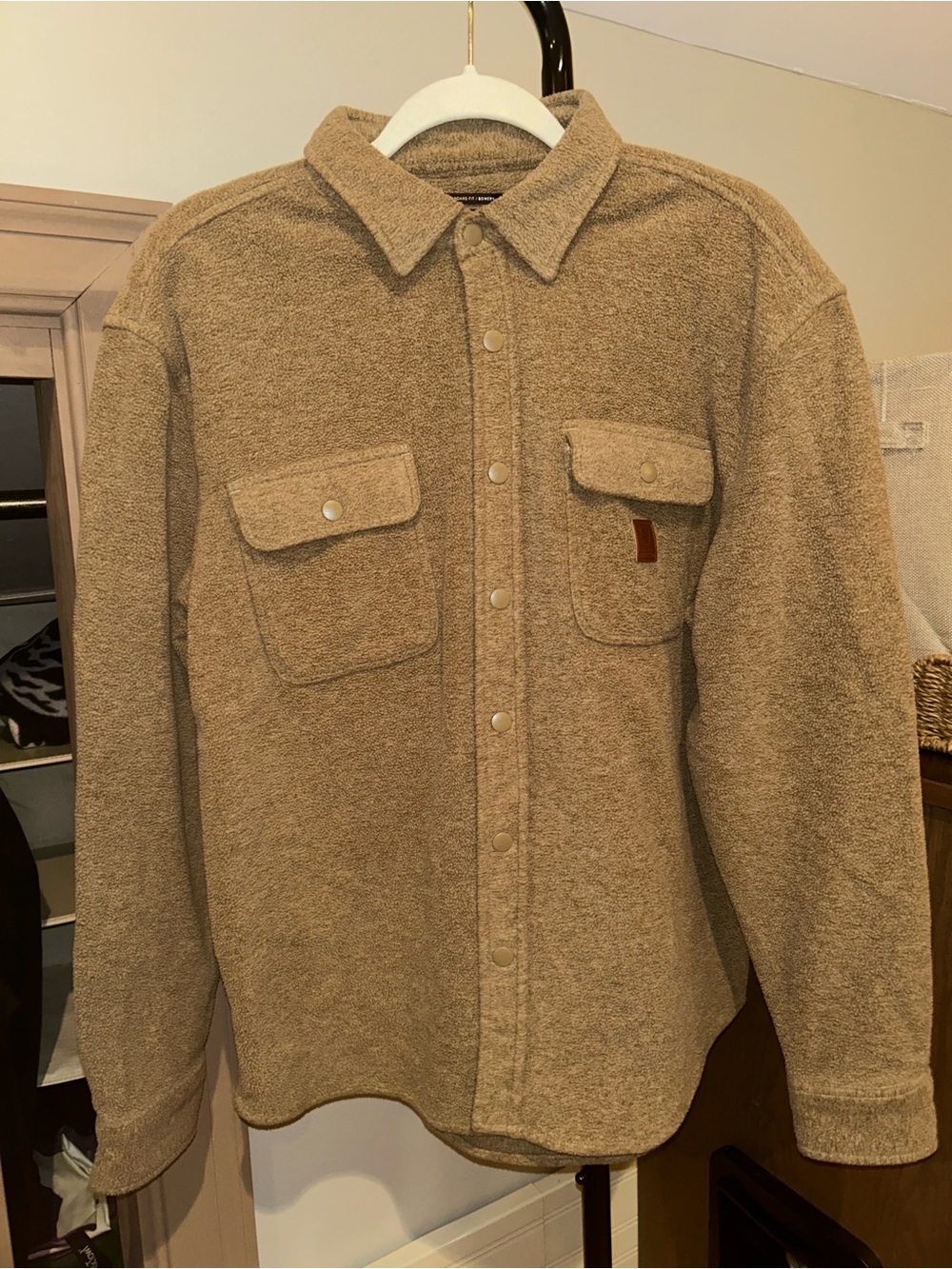 Brixton Bowery Fleece Shirt Jacket Men’s Medium Tan Brown Shacket